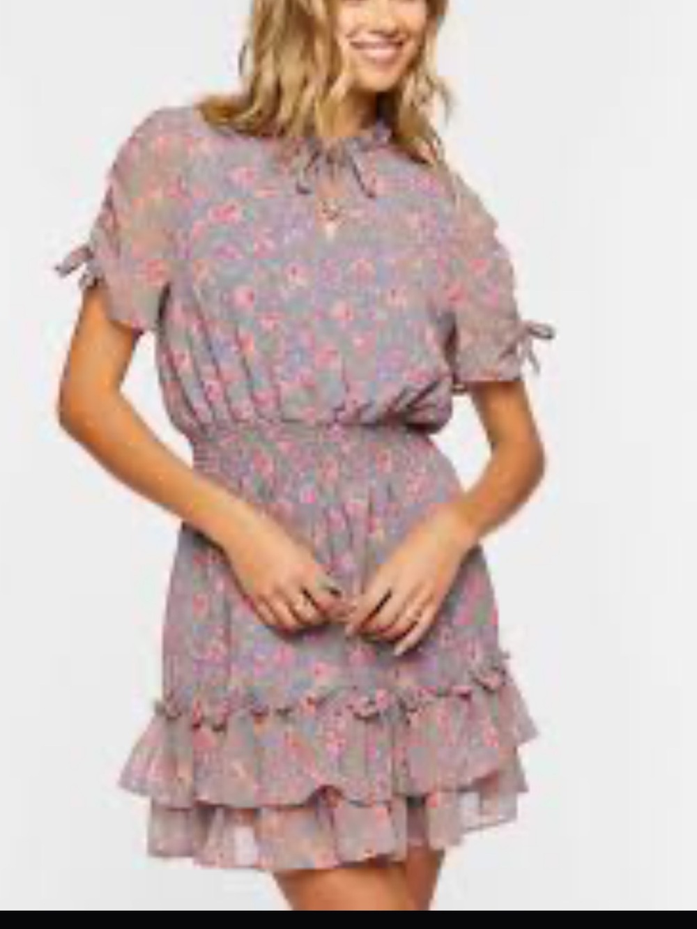 Forever 21 Pink Floral Smocked Waist Ruffle Mini Dress